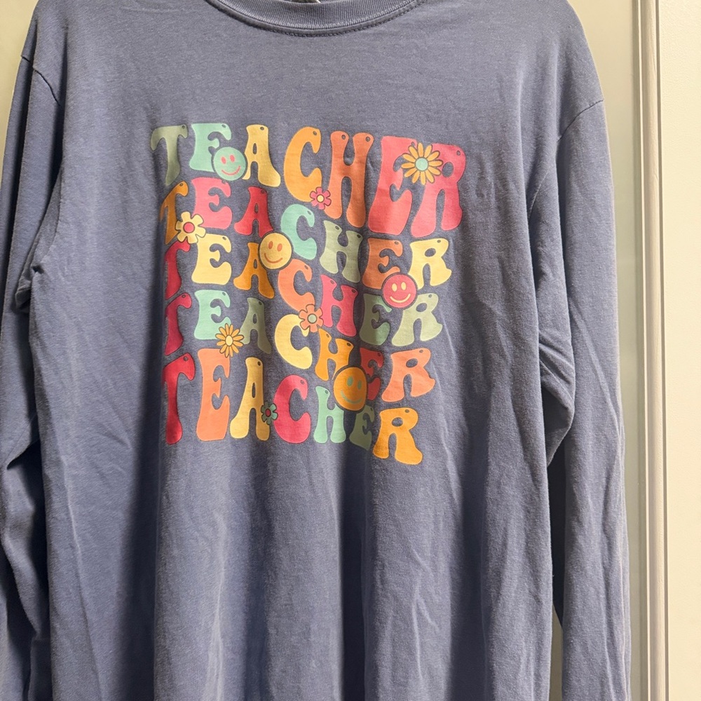 Kids Blue Teacher Graphic Long Sleeve Shirt